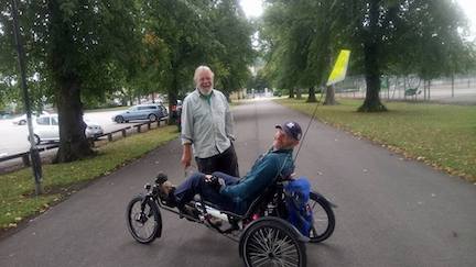 Steve at Hillsborough Park with Sheffield Cycling 4 All staff Dave.